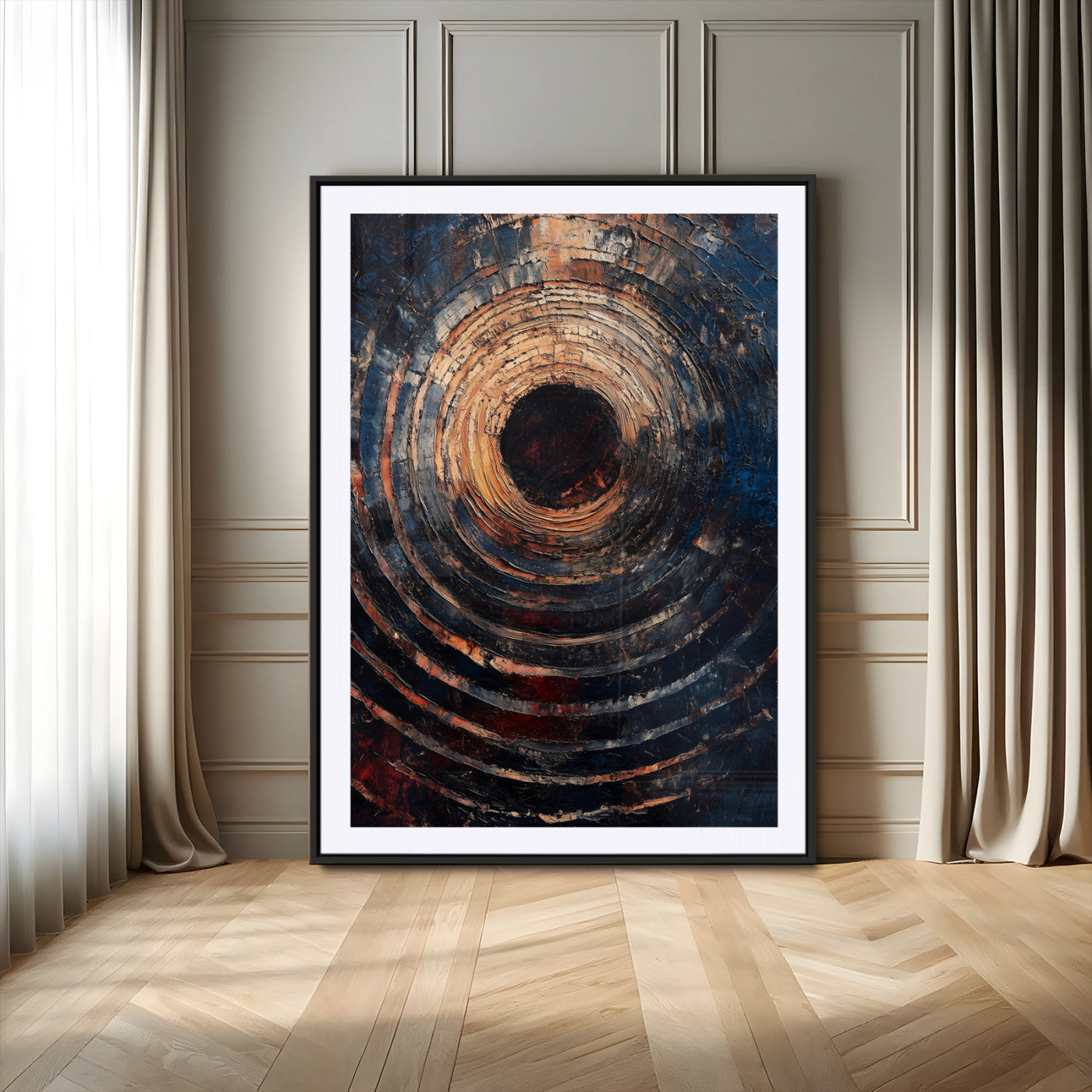 77401573-MGV-CV-24X36-Textured Spiral Wall Art Canvas Print – Framed Abstract Wooden Design Modern Artwork for Home, Office Decor