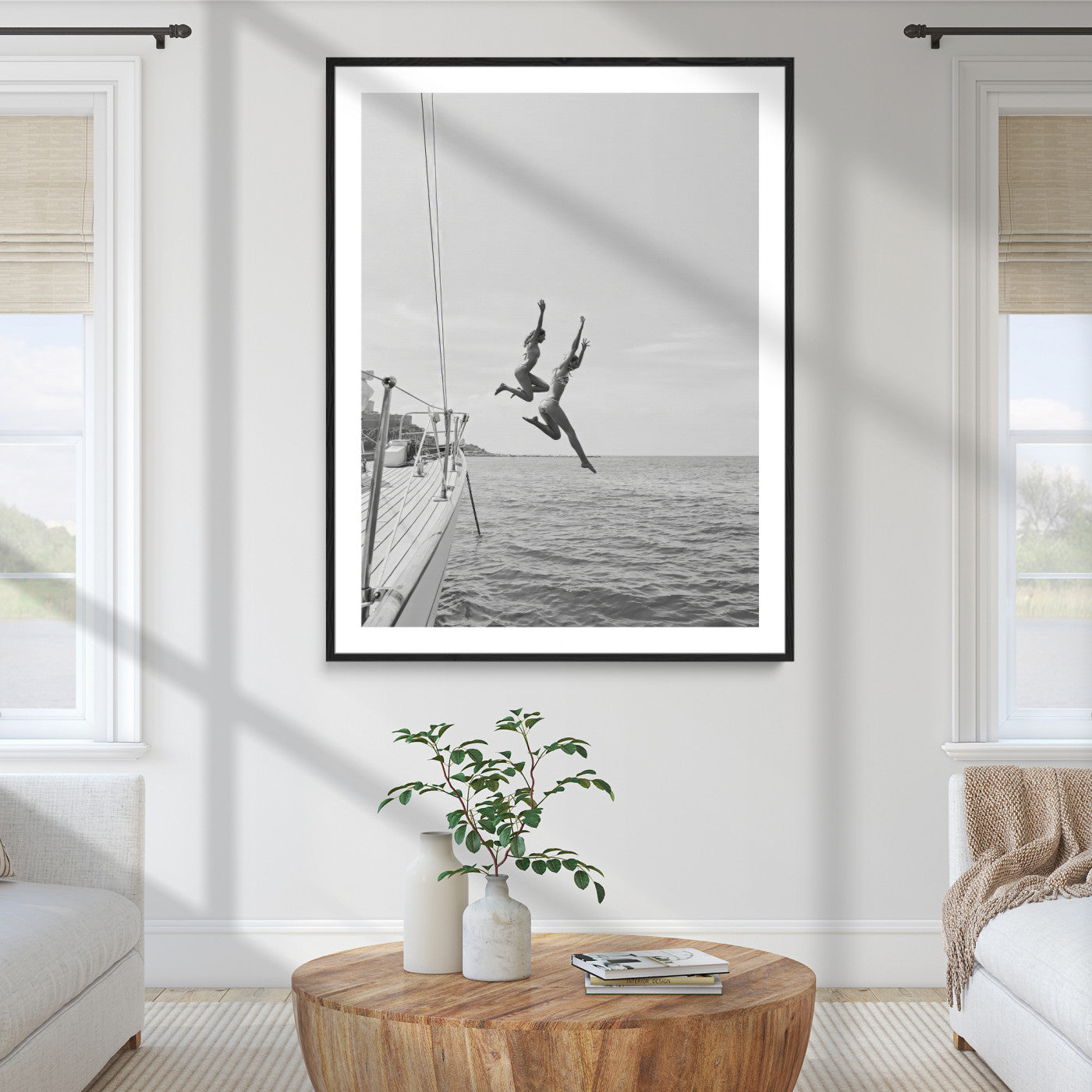 74555508-MGC-FP-36x24_Black-Sailing Wall Art Canvas Print, Framed Ocean Adventure Art Picture Print, Summer Perfect Minimalism