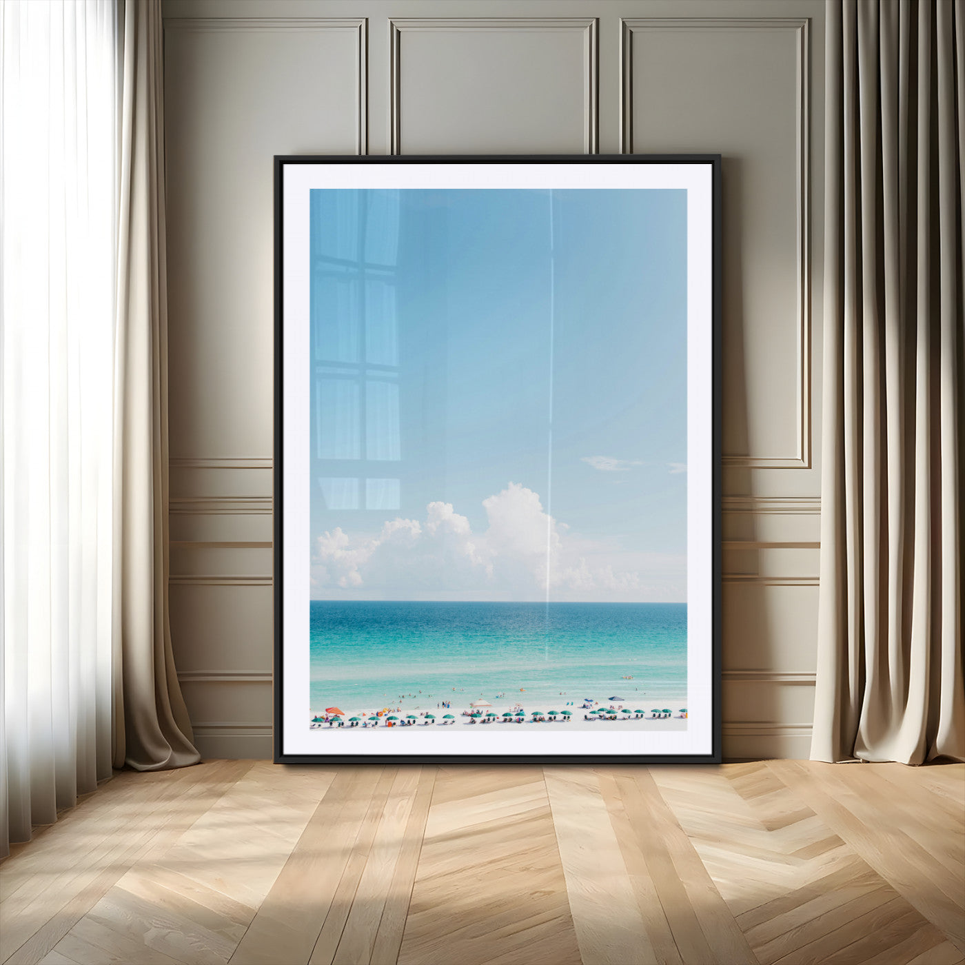 62954953-MGC-FP-24x36_Black-Turquoise Ocean Wall Art Canvas Print – Framed Coastal Serenity White Sand Beach Artwork for Home Office