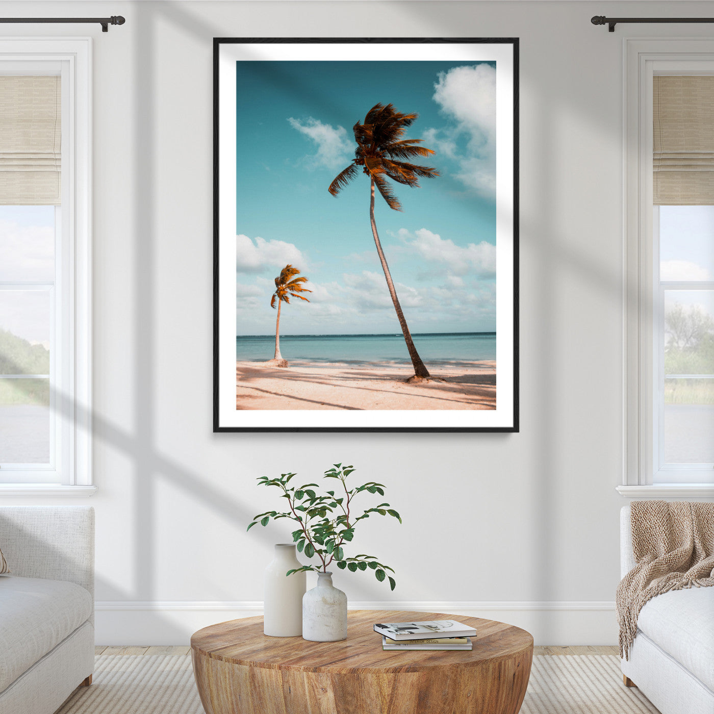 31614416-MGC-FP-24x36_Black-Tropical Beach Wall Art Canvas Print – Framed Coastal Palm Trees Serene Ocean View Nature Artwork for Home Office