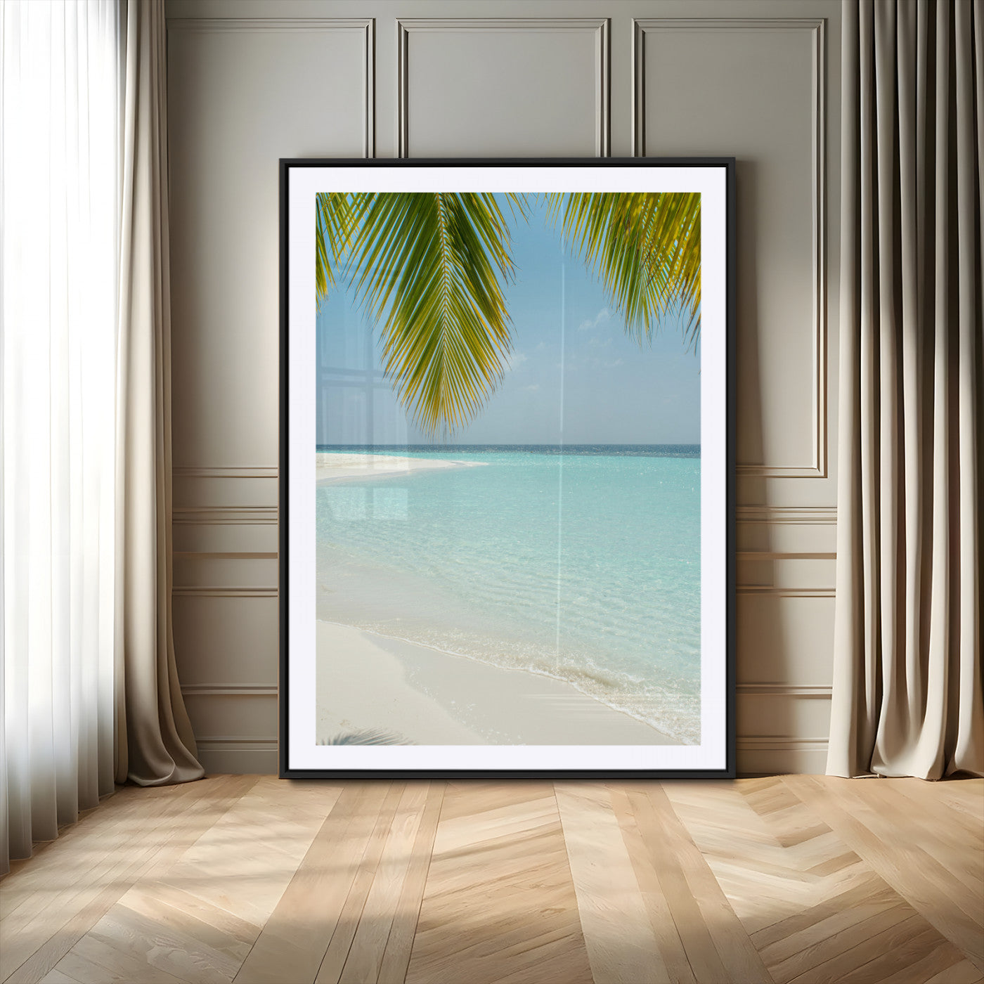 90359351-MGV-CV-24X36-Azure Water Wall Art Canvas Print – Tranquil Island Escape Clear Blue Ocean Minimalist Coastal Artwork for Home, Office