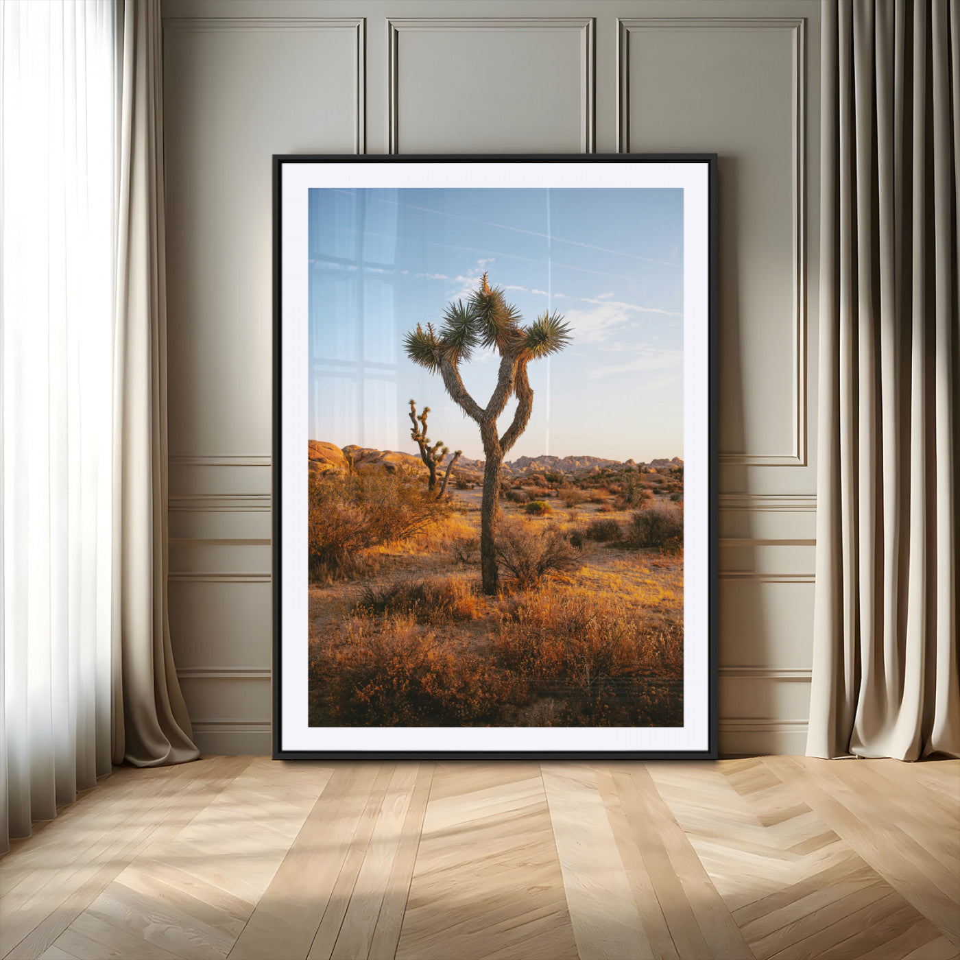 90776393-MGC-FP-24x36_Black-Joshua Tree Wall Art Canvas Print, Framed Golden Hour Desert Art Picture Print, Sunset Glow Perfect Southwestern Boho Decor Artwork