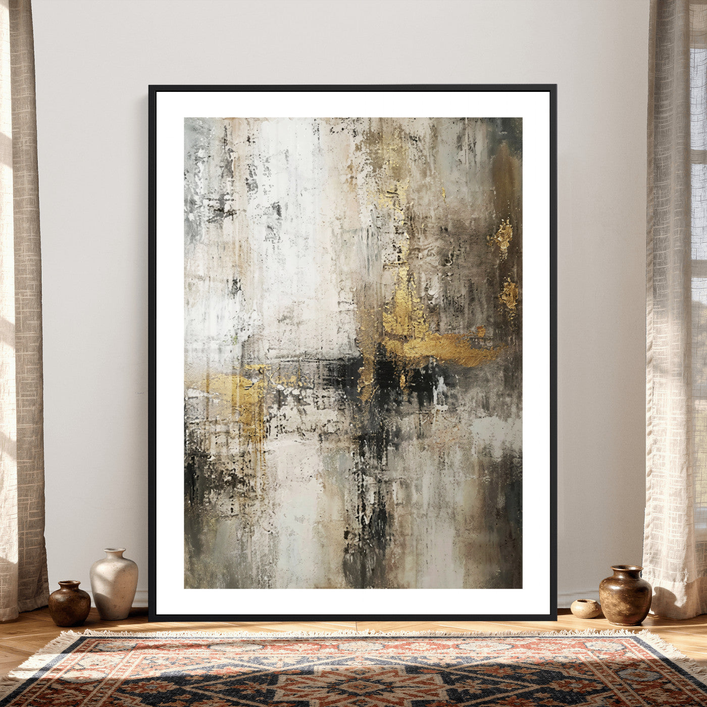 381262454-MGV-CV-24X36 - Framed Abstract Wall Art Canvas Print, Gold Black Modern Architecture Canvas Print, Contemporary Moody City Artwork for Living Room Decor
