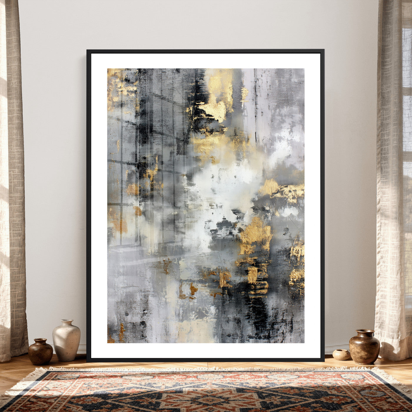 381262454543-MGV-CV-24X36 - Gray Gold Abstract Wall Art Canvas Print, Textured Modern Canvas Print, Minimalist Contemporary Artwork for Living Room Decor