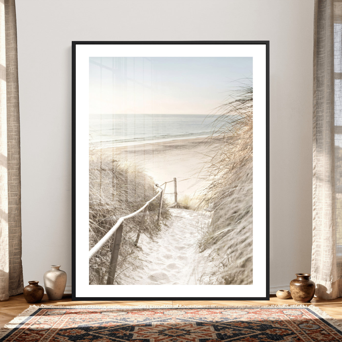 58415953-MGV-CV-24X36 - Coastal Beach Path Wall Art Canvas Print - Neutral Ocean Shore Landscape Artwork for Minimalist Home Decor