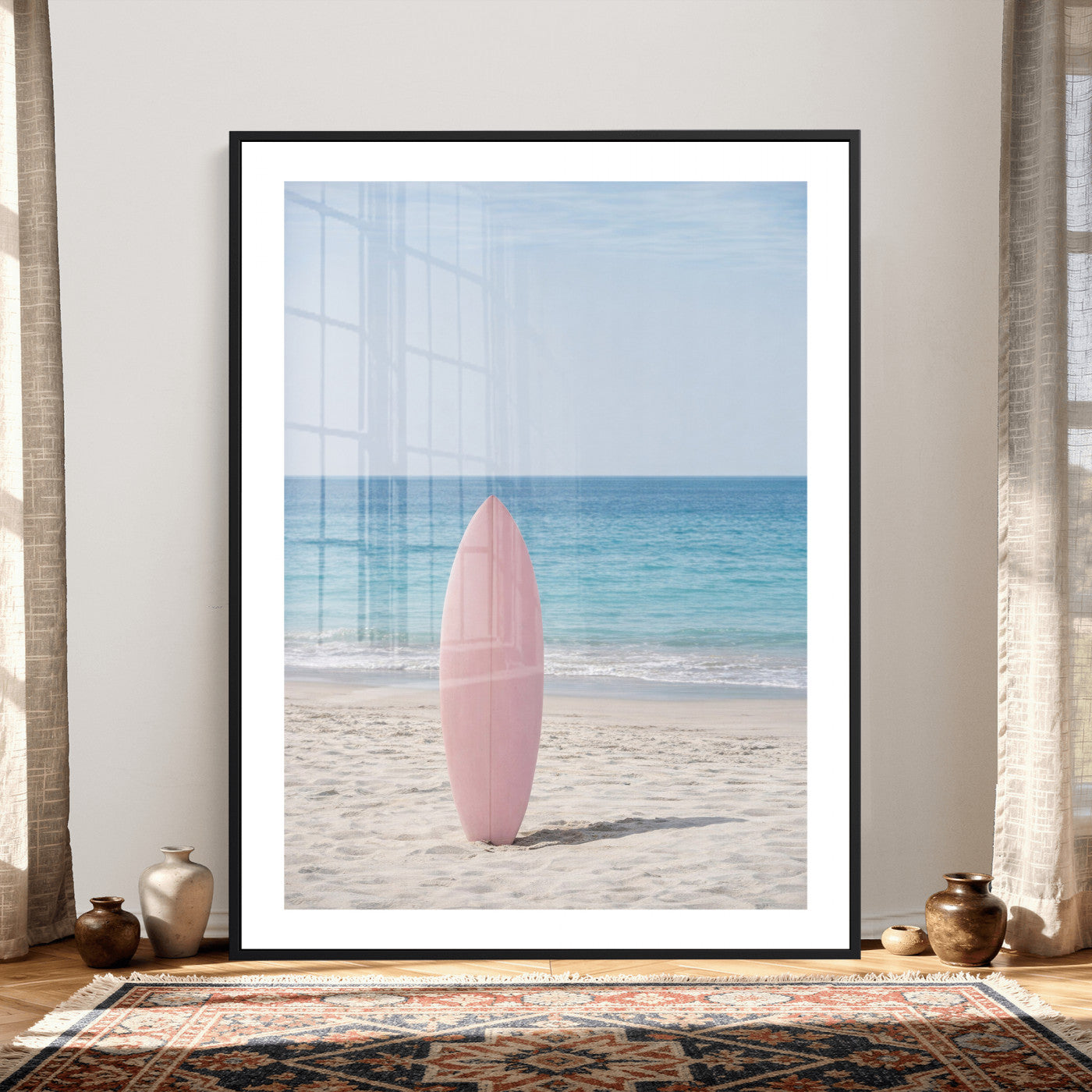 17265103-MGV-CV-24X36 - Pink Surfboard Canvas Wall Art, Minimalist Beach Photography Print, Pastel Ocean Coastal Decor, Girl Beach Room Art, Aesthetic Summer Wall Print