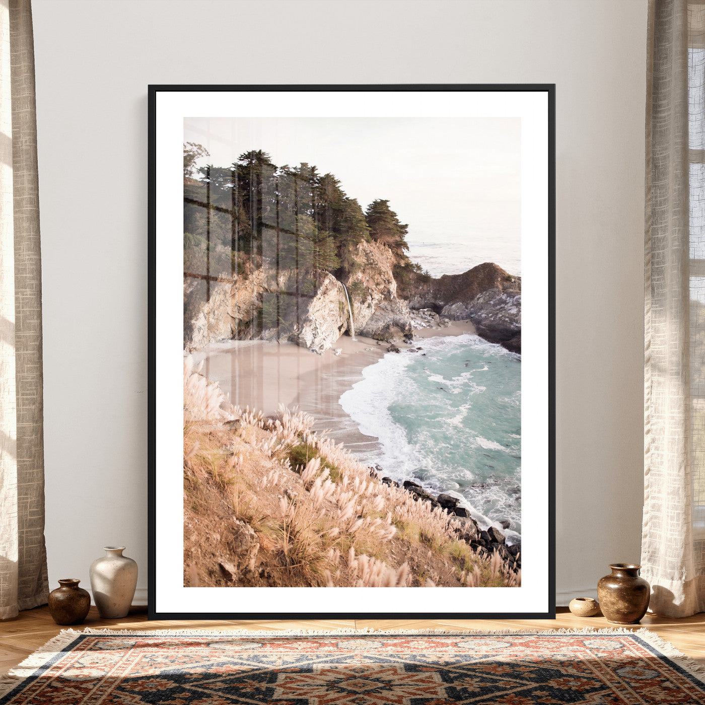 66328547-MGV-CV-24X36 - McWay Falls Canvas Wall Art, Big Sur California Photography Print, Waterfall Beach Coastal Decor, Julia Pfeiffer State Park, Boho Nature Print