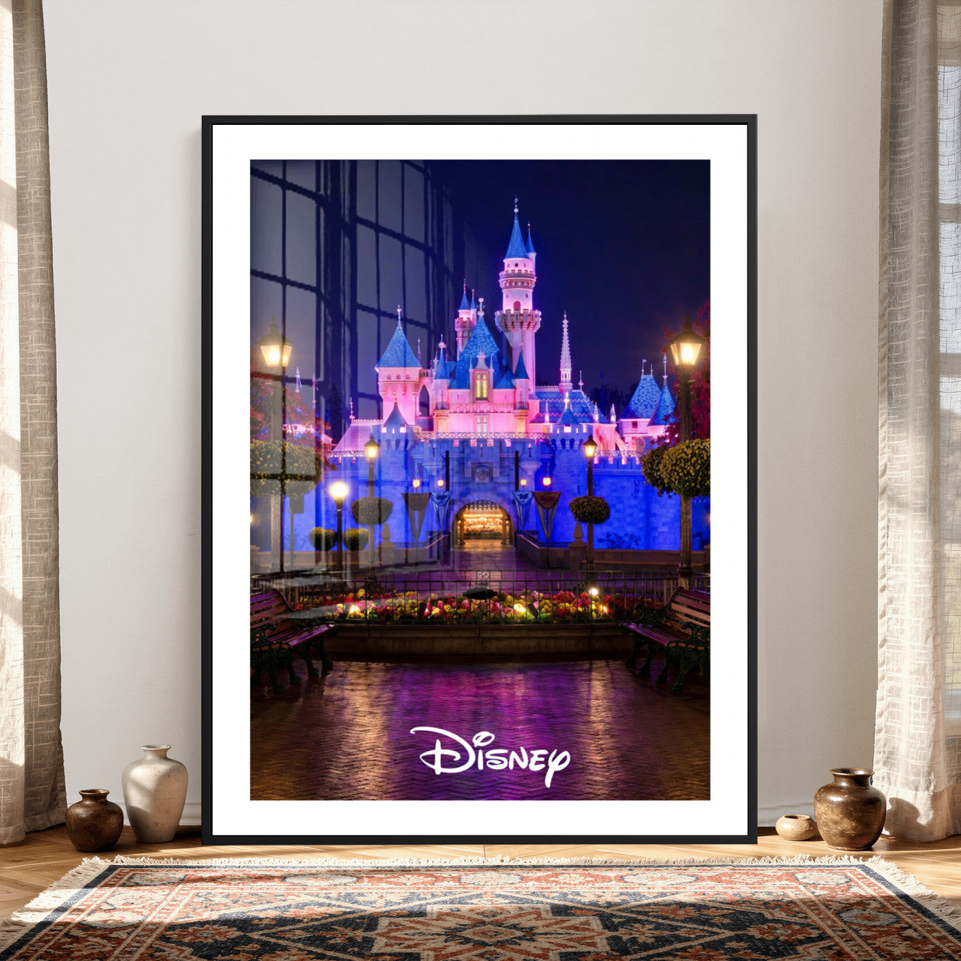 79435D-MGV-CV-24X36 - Disney Castle Wall Art – Framed Magic Kingdom Canvas Artwork, Fairytale Design, Kids Room Fantasy Decor for Home, Office