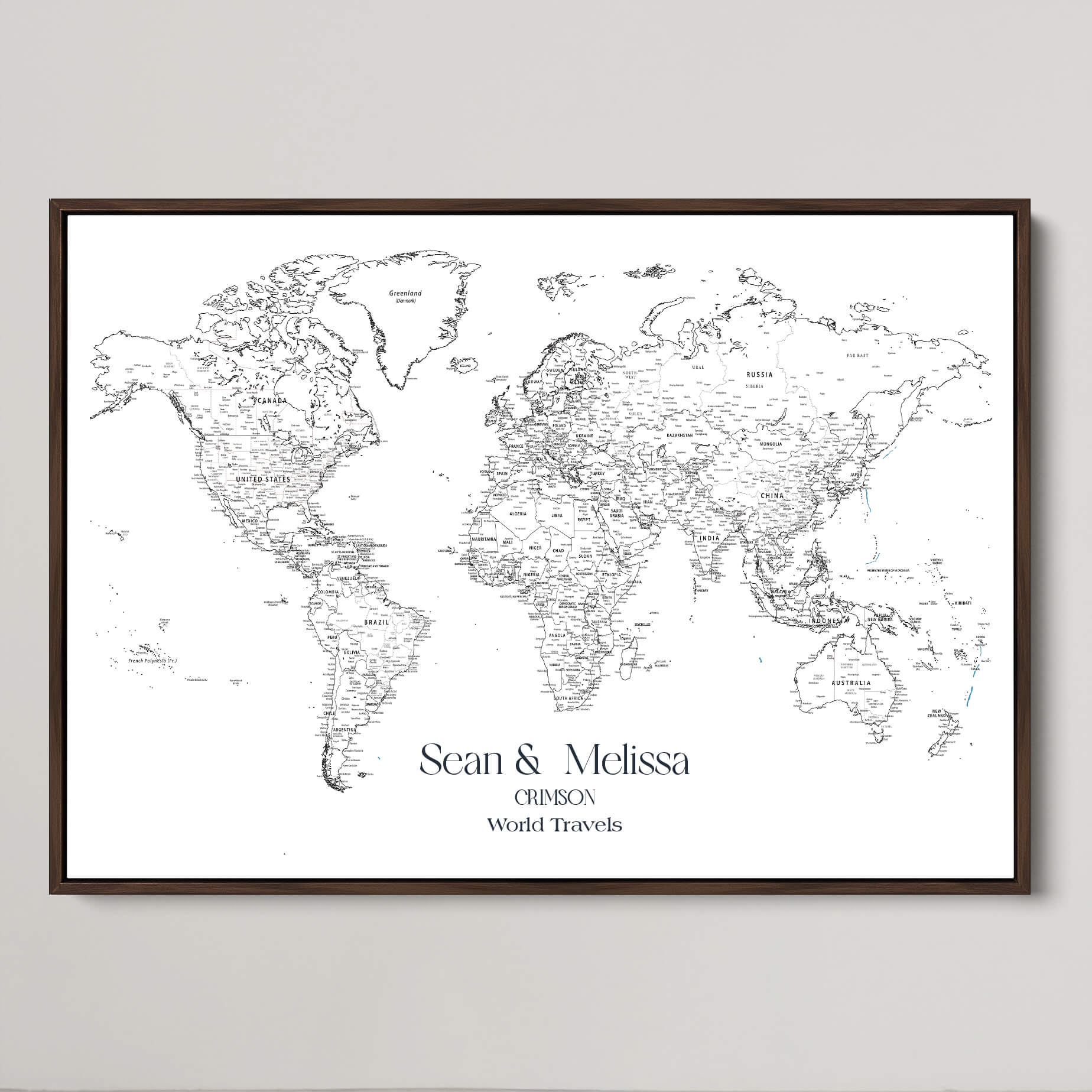 -Custom Push Pin World Map Print Personalized Canvas Wall Art Travel Memories Framed Gift for Couples for Home, Office