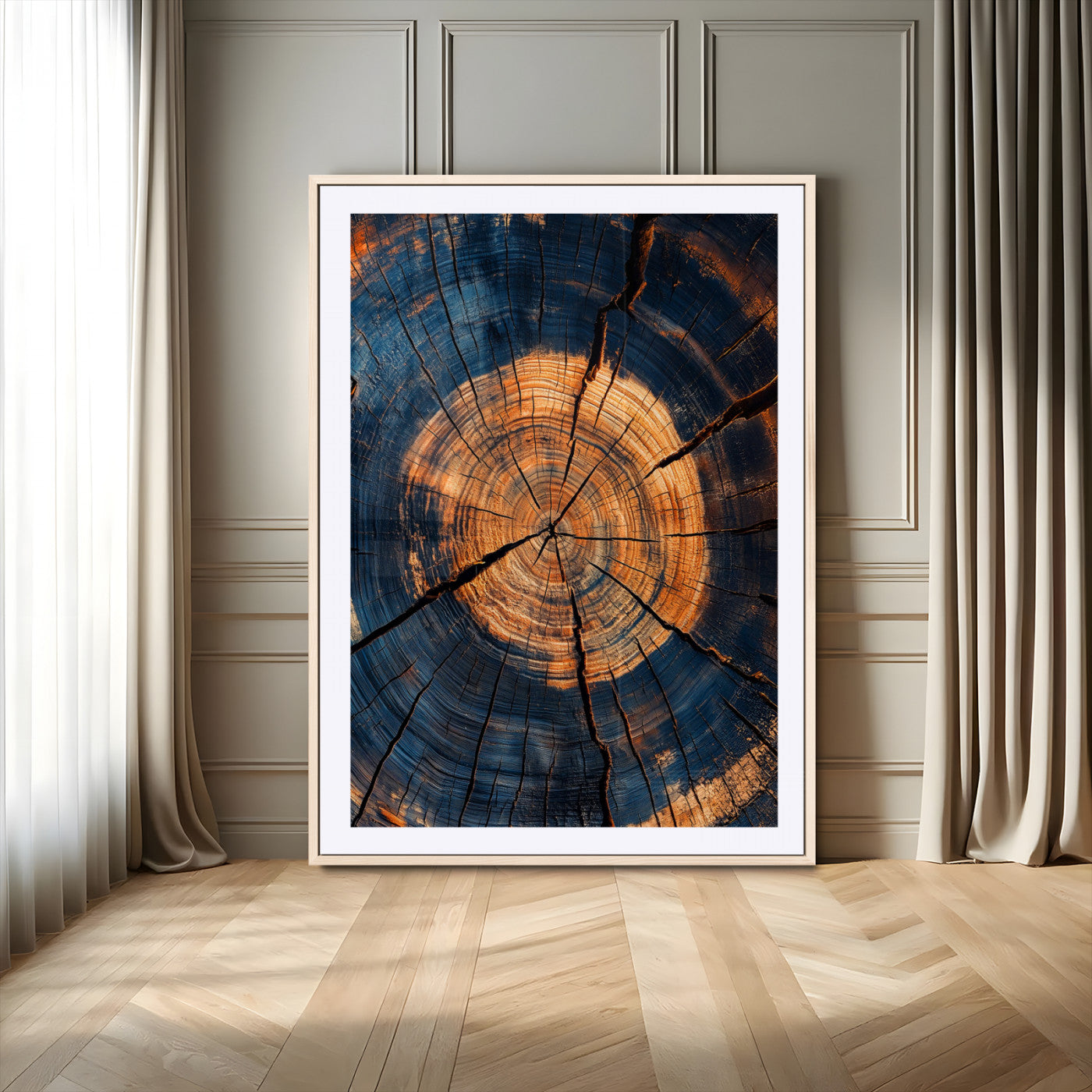 70513247-MGV-CV-24X36-Tree Rings Wall Art Canvas Print – Rustic Wood Grain Texture Framed Industrial Nature Artwork for Home Office, Living Room