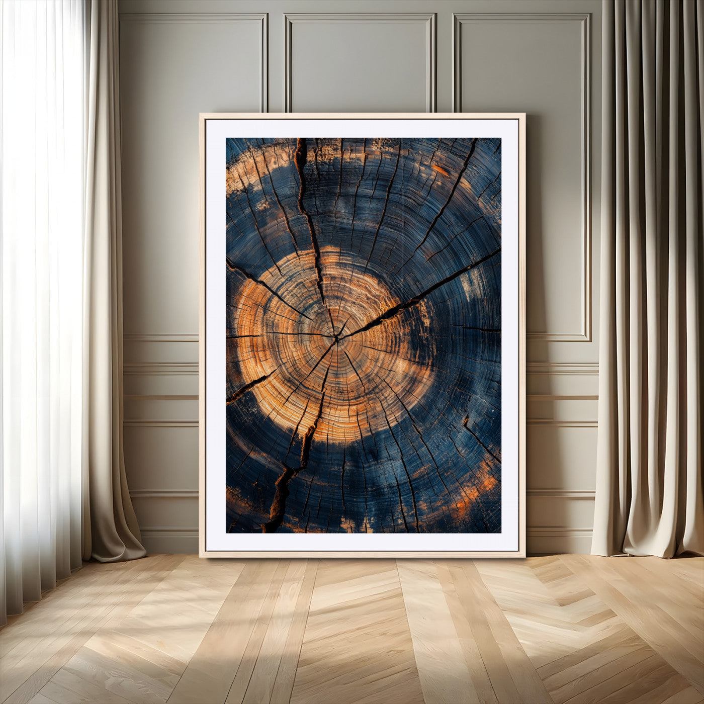 32486414-MGV-CV-24X36-Tree Rings Wall Art Canvas Print – Framed Rustic Wood Grain Texture Industrial Natural Artwork for Home Office