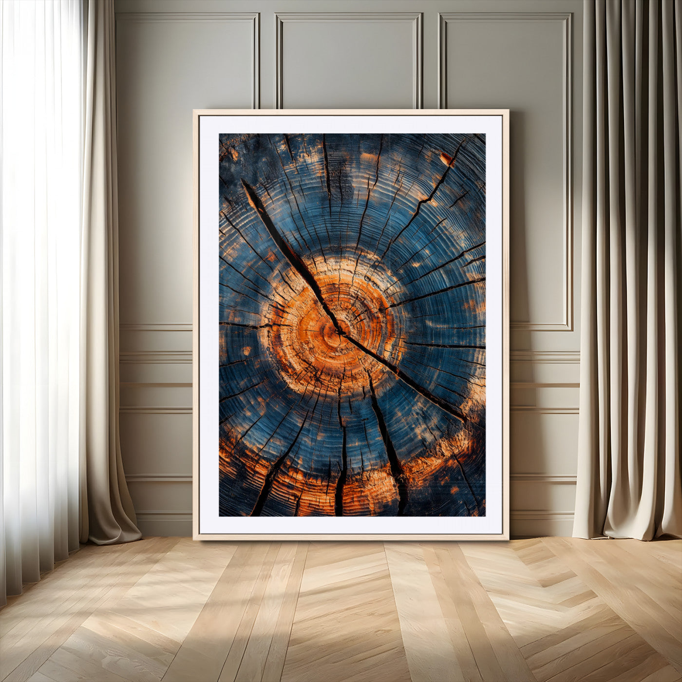 44185164-MGV-CV-24X36-Tree Rings Wall Art Canvas Print – Framed Rustic Wood Grain Texture Industrial Natural Artwork for Home Office