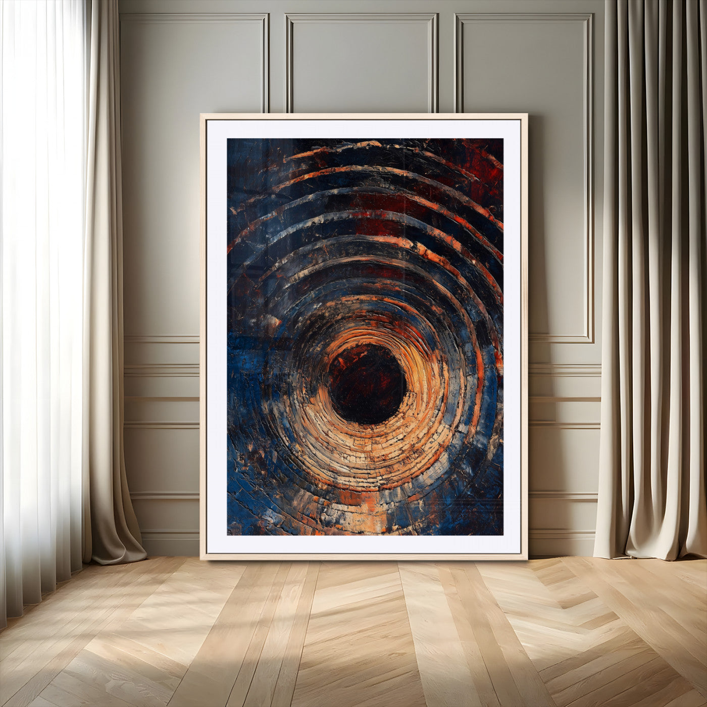 95449028-MGV-CV-24X36-Textured Spiral Wall Art Canvas Print – Framed Abstract Wooden Design Modern Artwork for Home and Office Decor