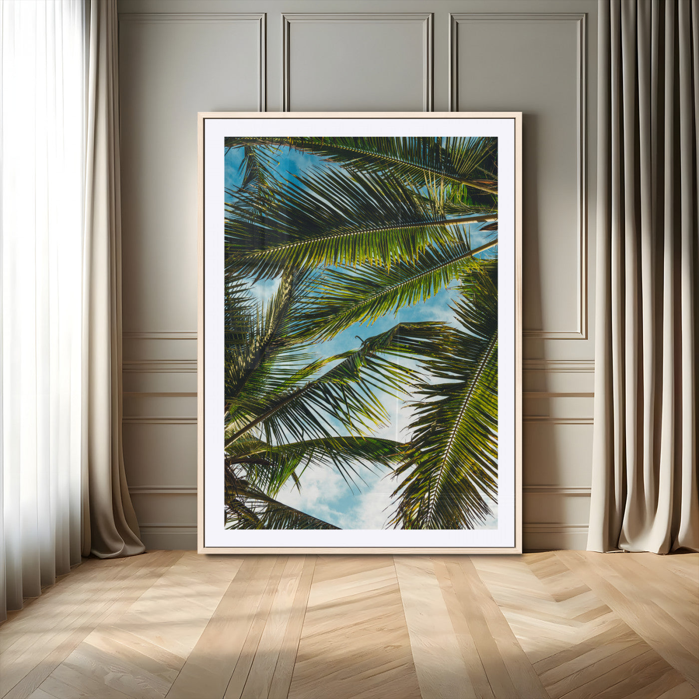 -Palm Leaves Wall Art Canvas Print – Framed Tropical Vibes Green Foliage Nature Scene Artwork for Home Office