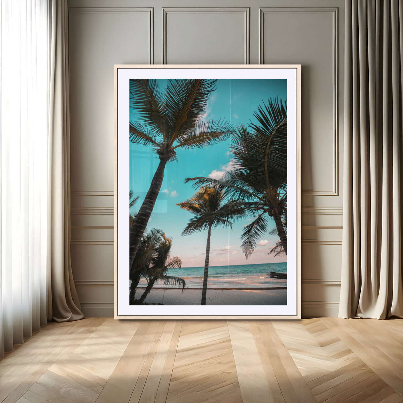 -Palm Trees Wall Art Canvas Print – Framed Tropical Beach Ocean Breeze Artwork for Home, Office, Living Room