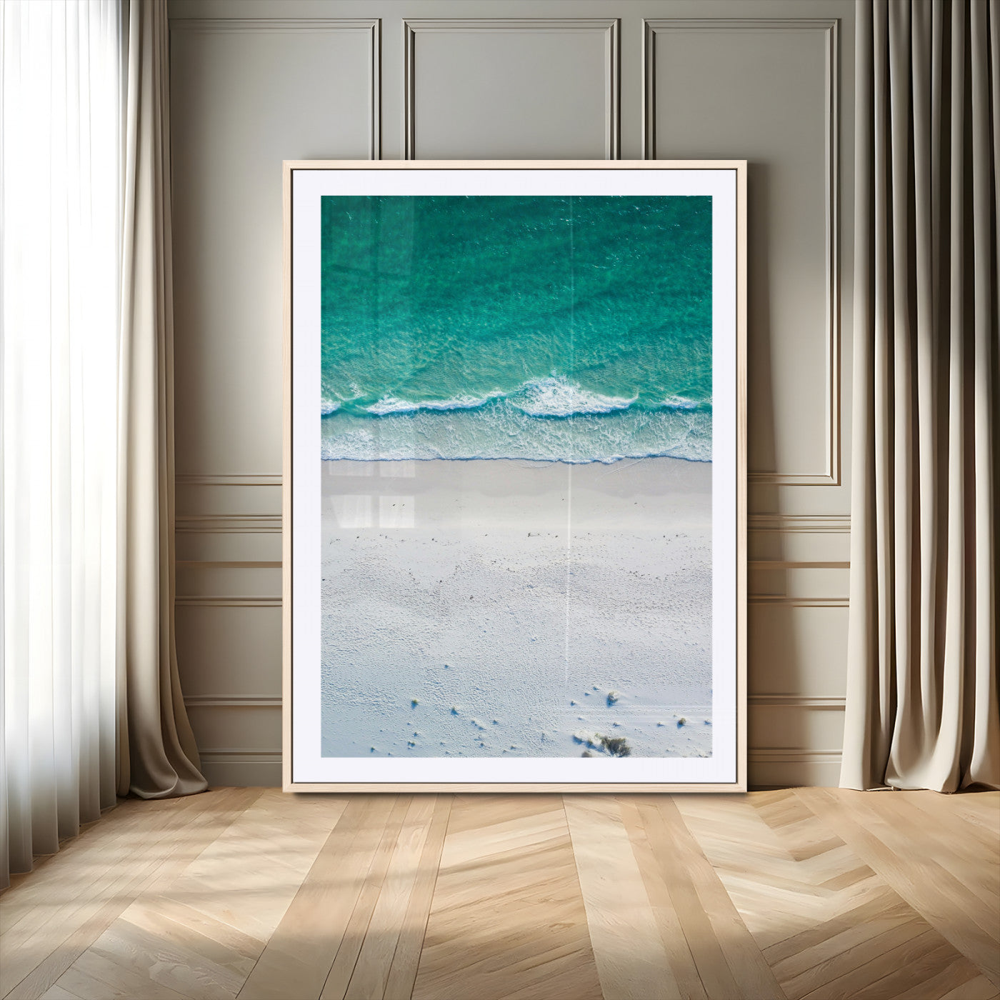 -Soft Waves Wall Art Canvas Print, Framed Seaside Escape Art Picture Print, Minimalist Beach Aesthetic Perfect Coastal Minimalist Decor Artwork