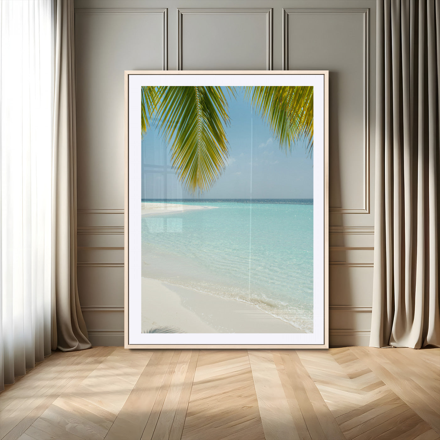 90359351-MGV-CV-24X36-Azure Water Wall Art Canvas Print – Tranquil Island Escape Clear Blue Ocean Minimalist Coastal Artwork for Home, Office