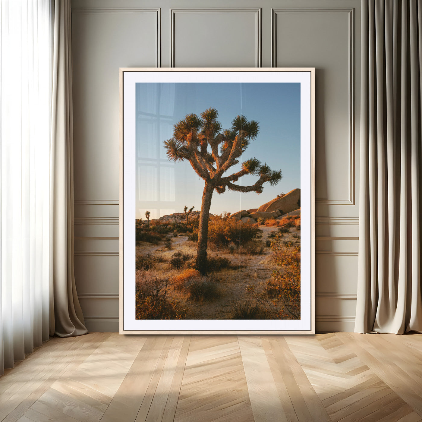 96503558-MGV-CV-24X36-Joshua Tree Wall Art Canvas Print – Framed Desert Sunset Golden Hour Light Southwestern Boho Nature Artwork for Home, Office