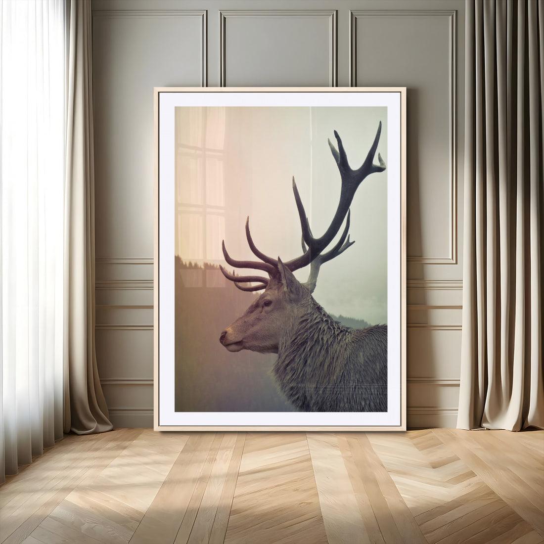 Deer Canvas Wall Art Print, Framed Woodland Animal Rustic Lodge Wildlife Artwork