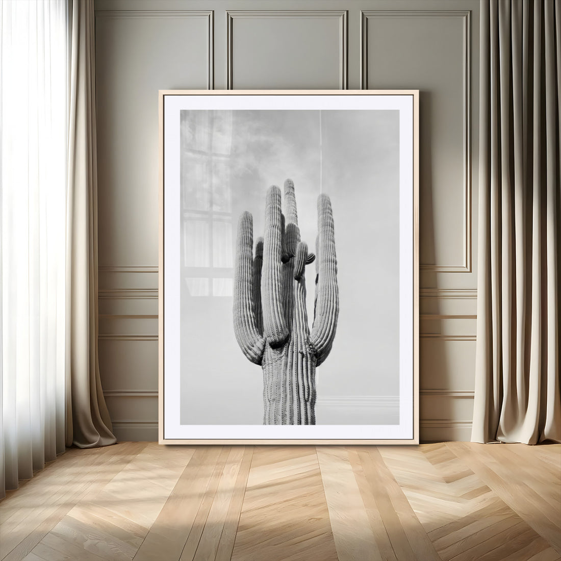 Saguaro Cactus Wall Art | Black and White Desert Canvas Print