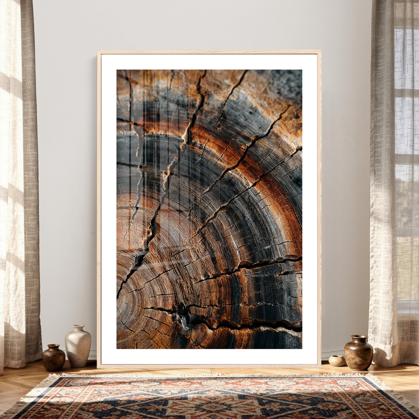 92693966D-MGV-CV-24X36 - Large Abstract Wood Grain Canvas Print, Wood Tree Ring Pattern Wall Art, Framed Canvas Ready to Hang