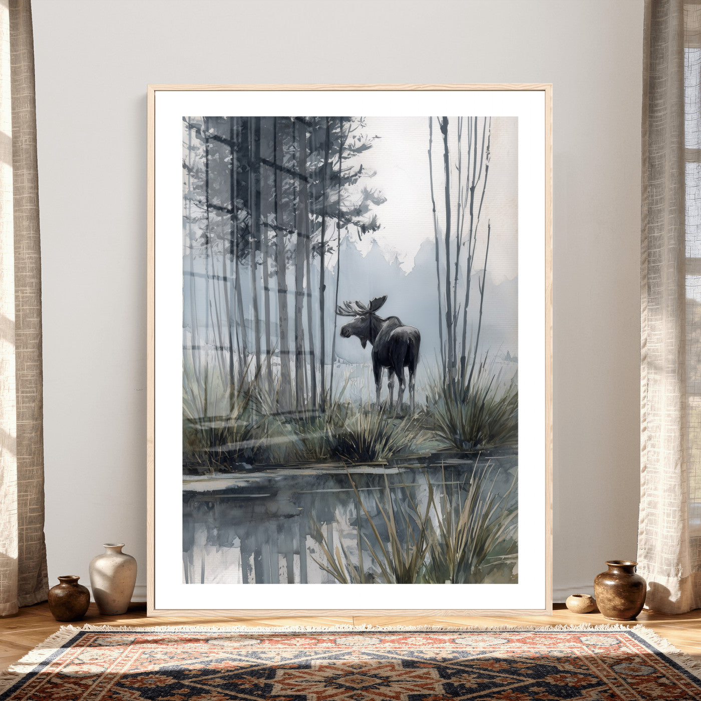 63767896-MGV-CV-24X36 - Abstract Moose Forest Wall Art Canvas Print – Wildlife Nature Artwork Print for Living Room, Cabin, and Office Decor