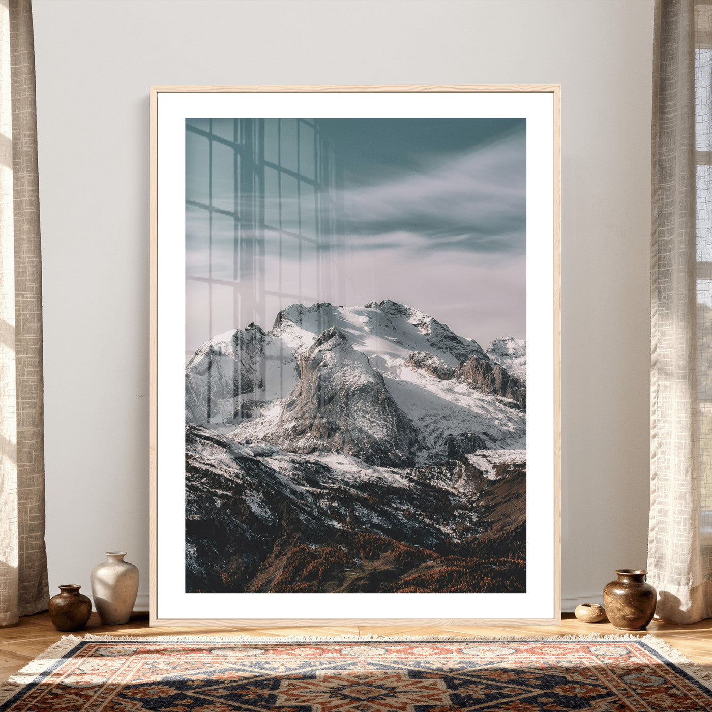 73655572-MGV-CV-24X36 - Alpine Mountain Landscape Wall Art Canvas Print, Snowy Peak Nature Wall Decor, Minimal Mountain Photography Canvas, Large Vertical Mountain Wall Art