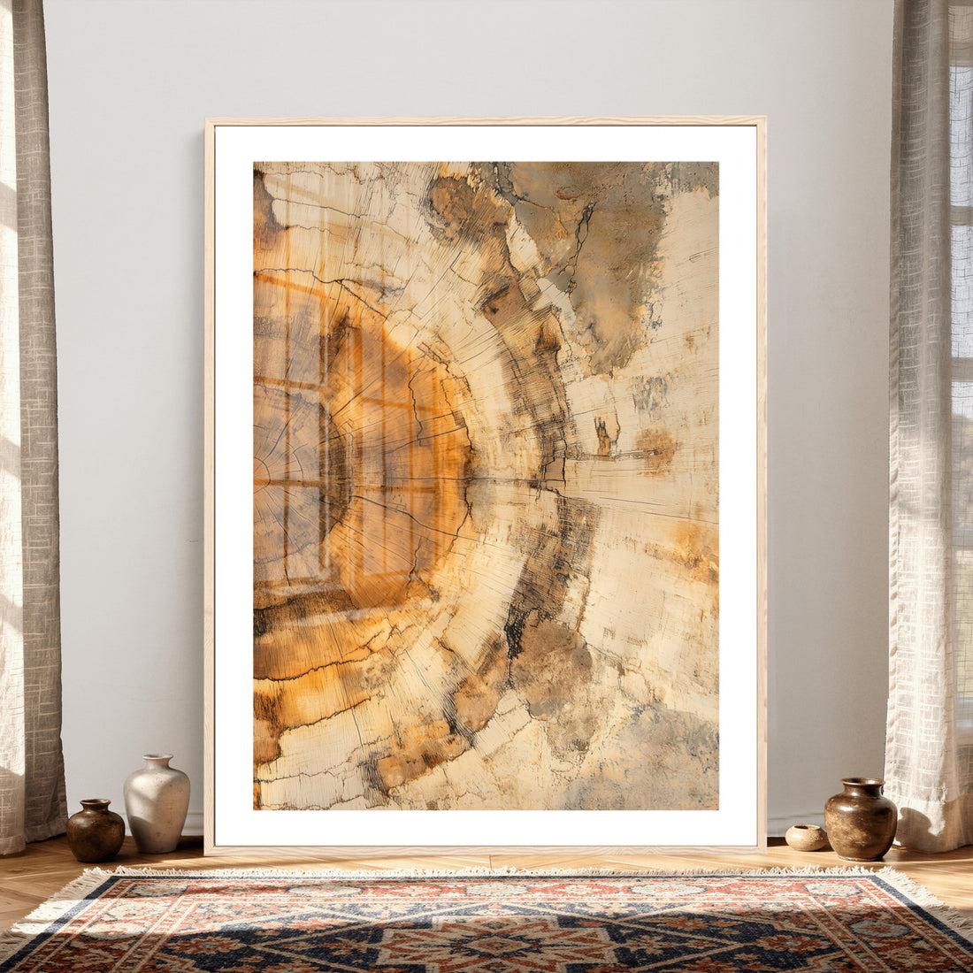 Abstract Wood Ring Wall Art Canvas Print, Natural Tree Ring Artwork for Rustic and Organic Decor