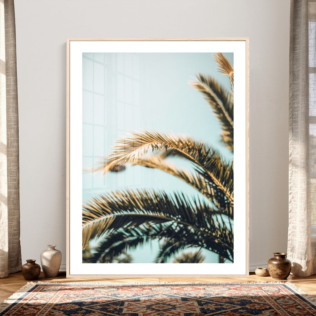 Palm Leaves Wall Art Canvas Print, Minimal Tropical Palm Fronds
