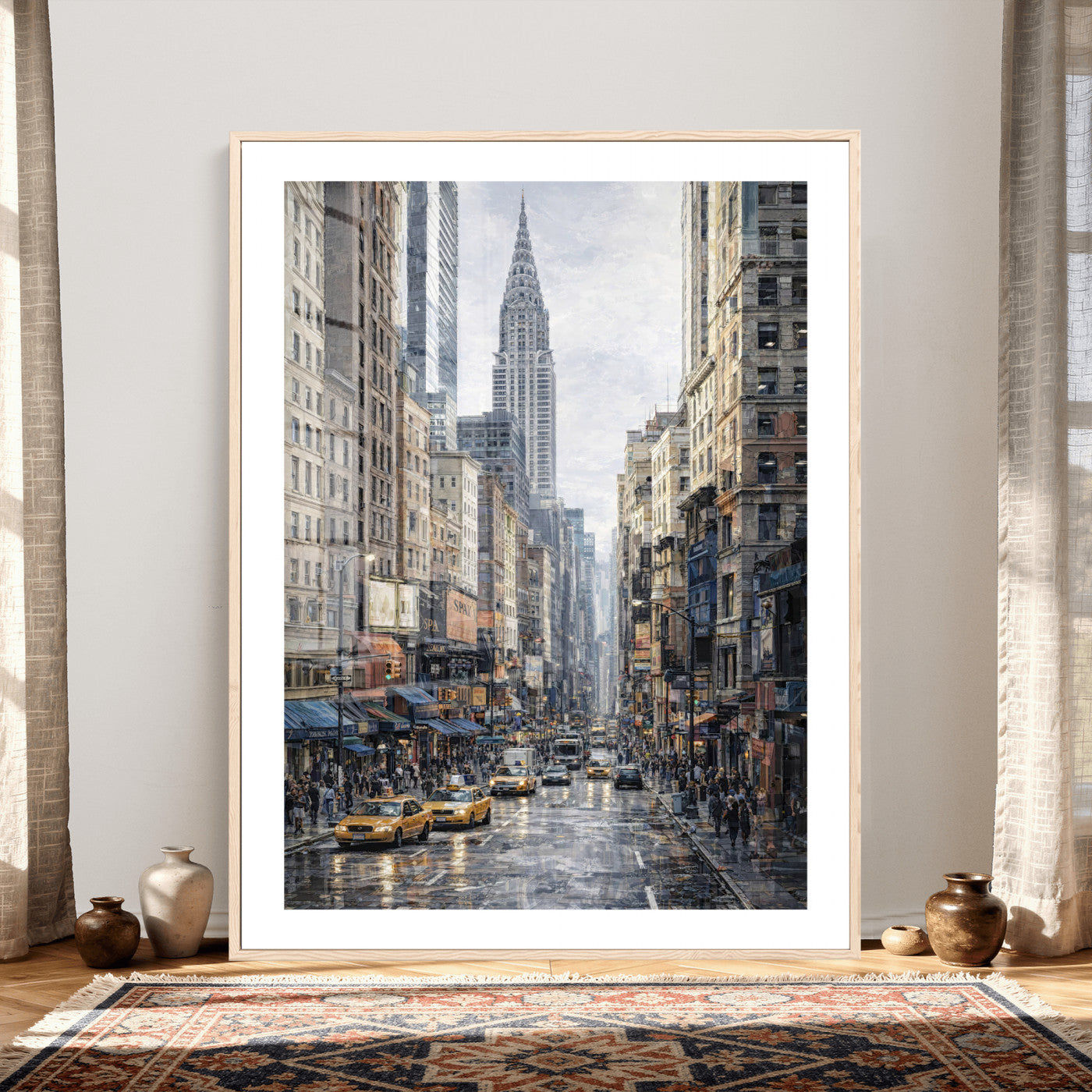 37693299-MGV-CV-24X36 - Chrysler Building New York Wall Art Canvas Print, Abstract NYC Street Painting Canvas Print, Modern Manhattan City Artwork for Living Room Decor