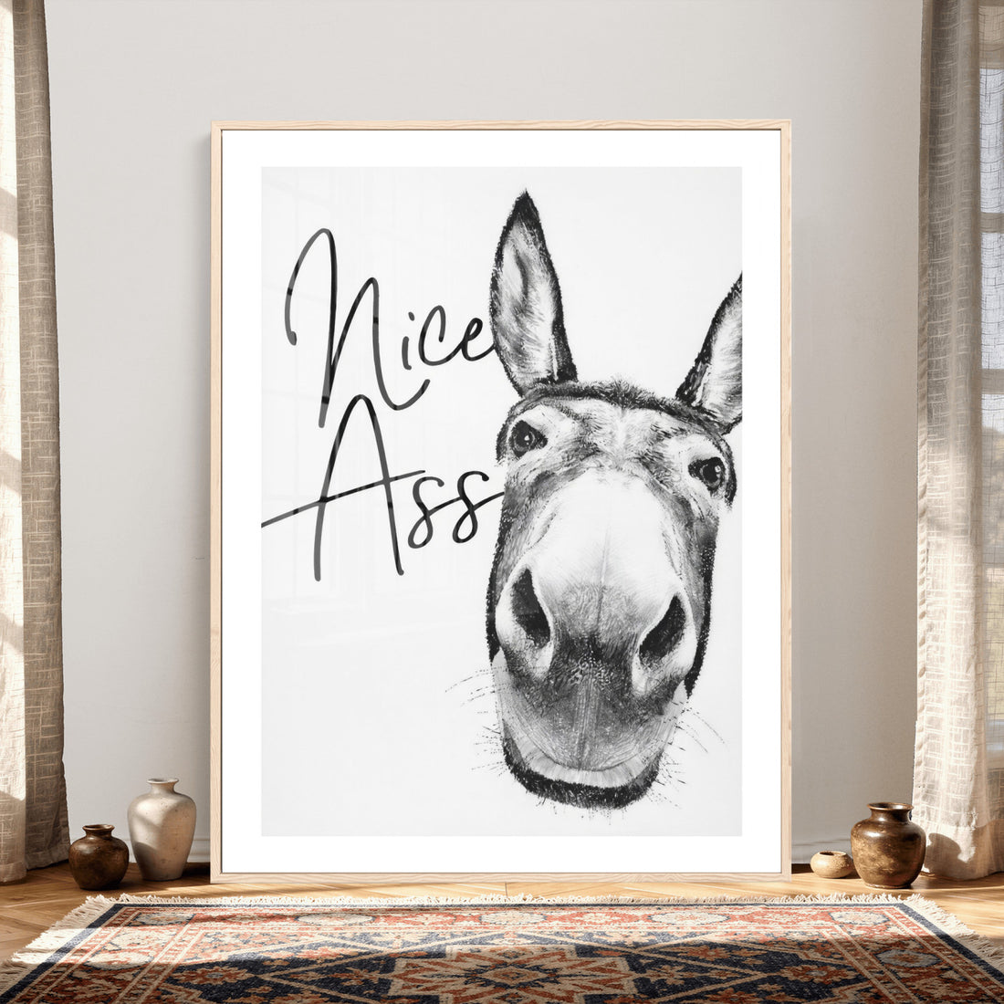 Nice Ass Funny Canvas Wall Art for Bathroom Wall Decor, Cute Donkey Humor