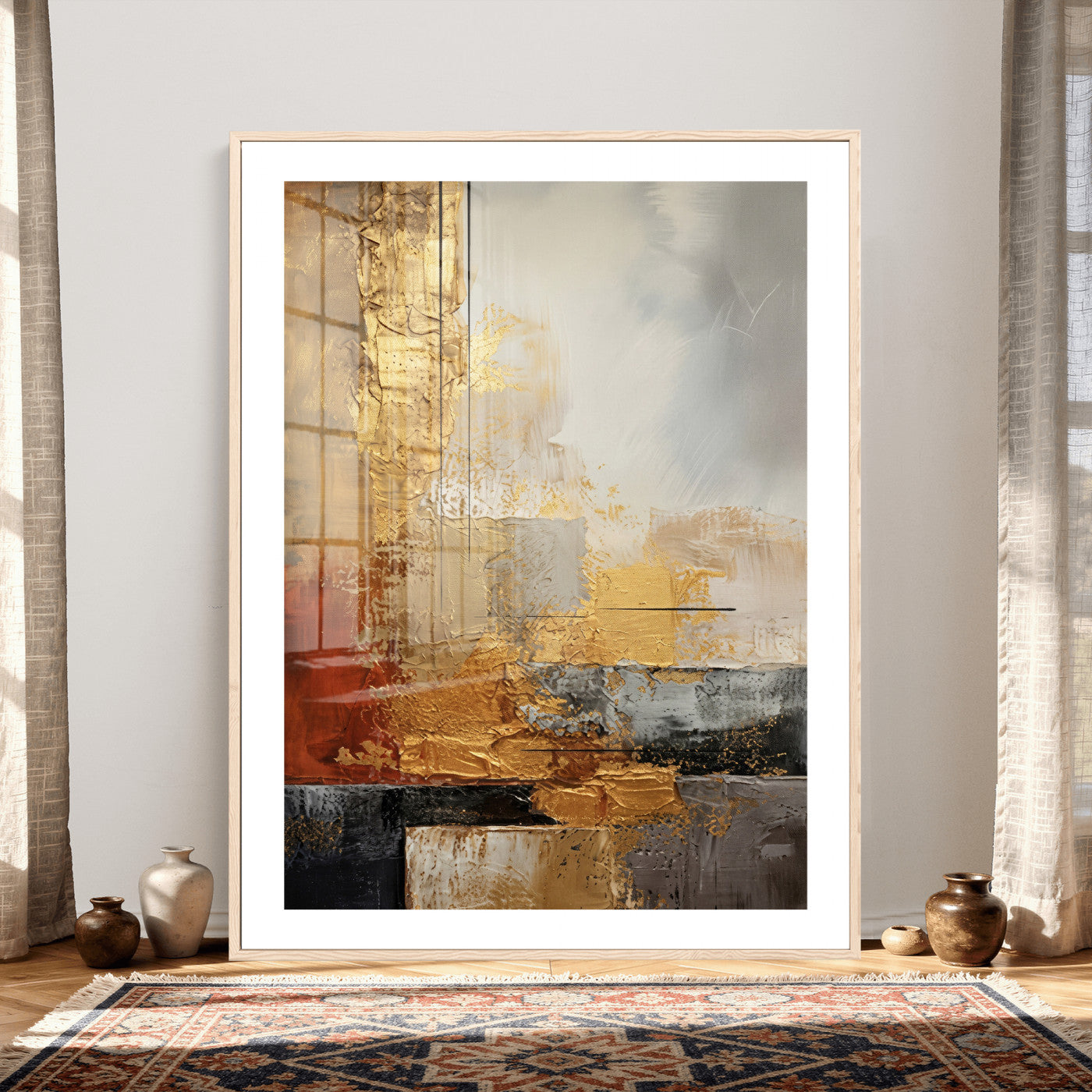 98453723G-MGV-CV-24X36 - Gold Abstract Canvas Wall Art, Luxury Textured Style Gold Leaf Painting Print, Modern Glam Decor, Gold Grey Rust Abstract Art, Living Room Statement Art