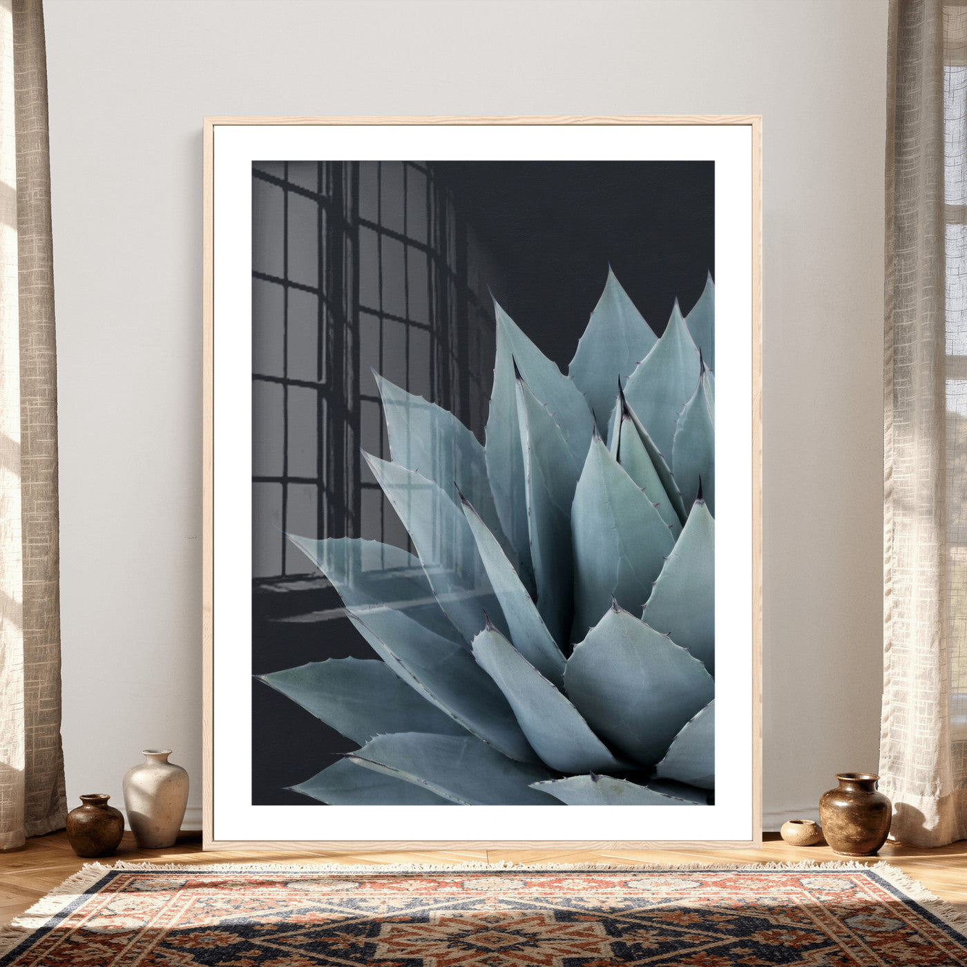 59803798-MGV-CV-24X36 - Agave Wall Art Canvas Print, Blue Green Succulent Botanical Framed Artwork, Minimalist Desert Plant Decor for Living Room Bedroom Office Bathroom