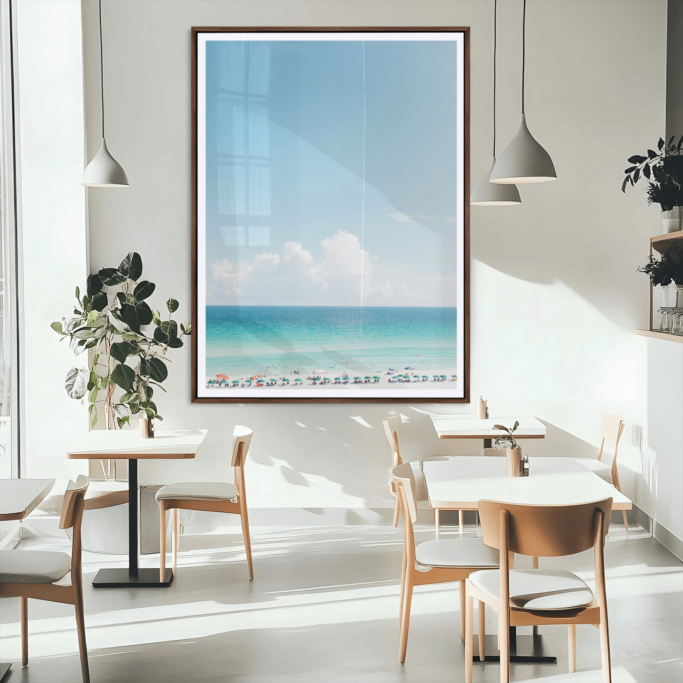 62954953-MGC-FP-24x36_Walnut-Turquoise Ocean Wall Art Canvas Print – Framed Coastal Serenity White Sand Beach Artwork for Home Office