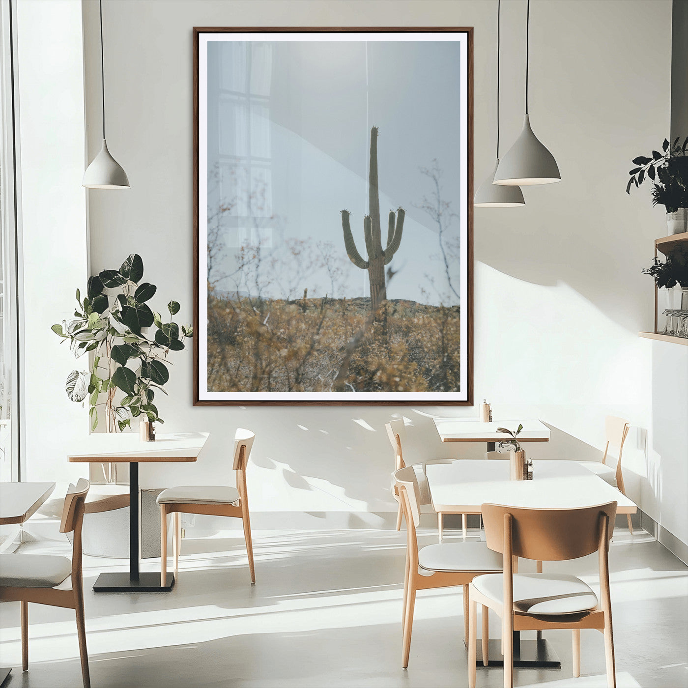 72537171-MGC-FP-24x36_Walnut-Saguaro Cactus Wall Art Canvas Print – Framed Southwestern Desert Landscape Nature Scene Artwork for Home Office