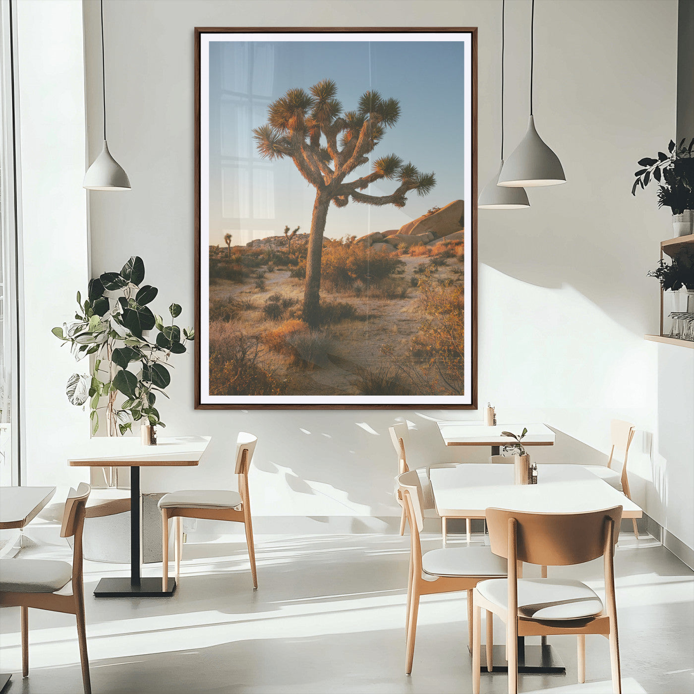 96503558-MGC-FP-24x36_Walnut-Joshua Tree Wall Art Canvas Print – Framed Desert Sunset Golden Hour Light Southwestern Boho Nature Artwork for Home, Office