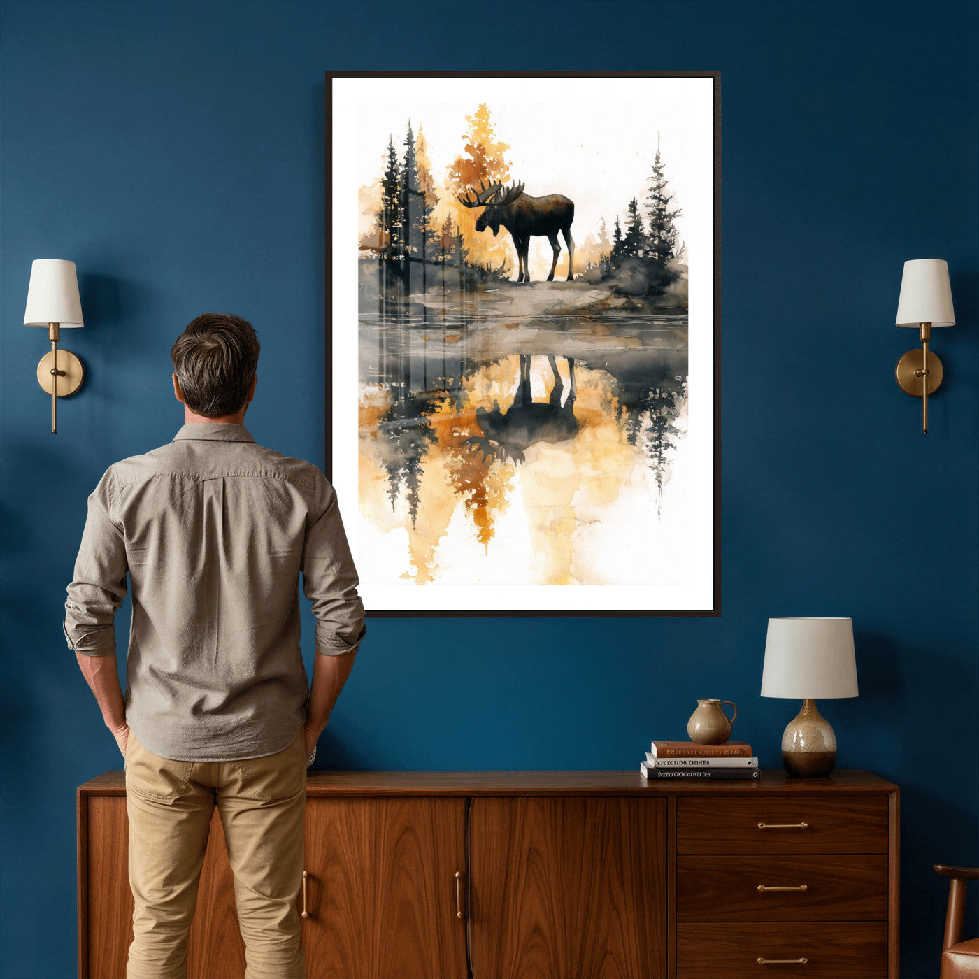 86920530-MGV-CV-24X36 - Abstract Moose Forest Wall Art Canvas Print – Wildlife Nature Artwork Print for Living Room, Cabin, and Office Decor