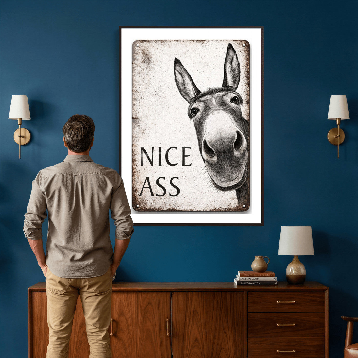 8151788R6-MGV-CV-24X36 - Funny Donkey Bathroom Wall Art Canvas Print, Nice Ass Farm Animal Sign, Rustic Farmhouse Humor Decor, Toilet Wall Art