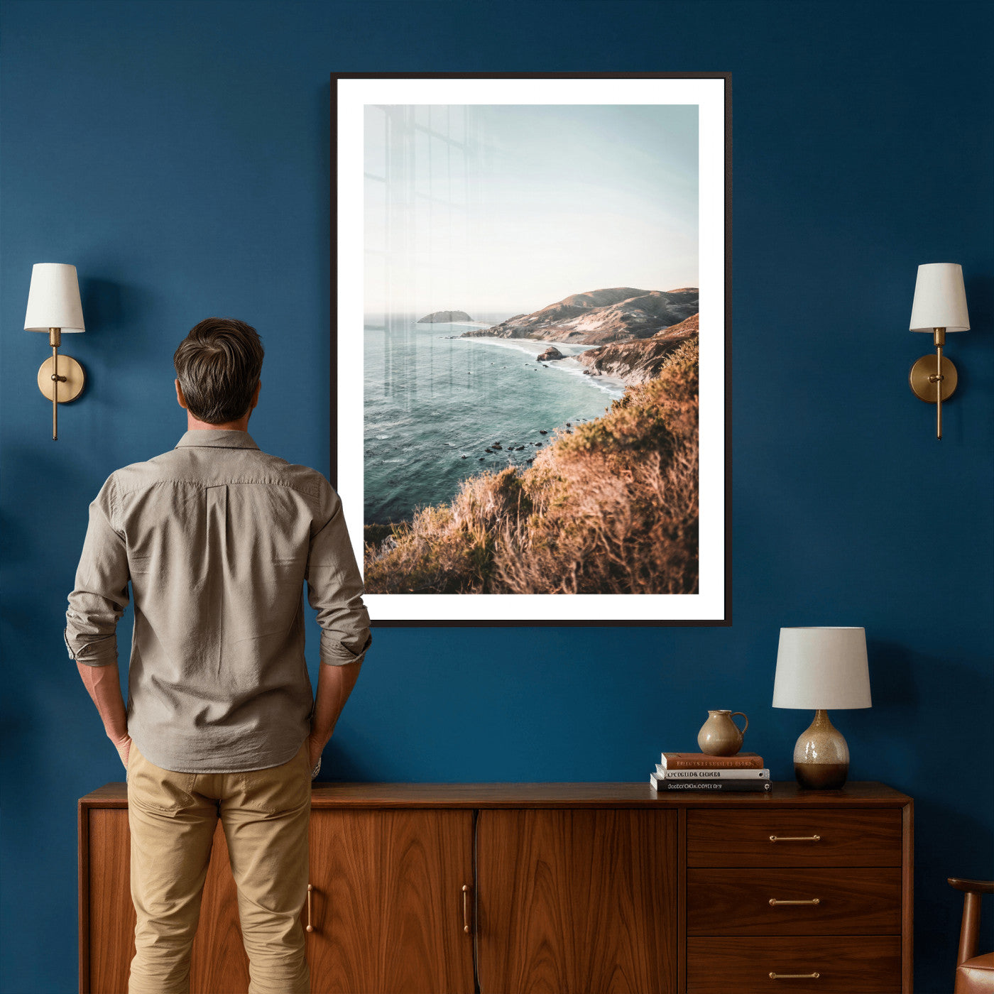 58099801-MGV-CV-24X36 - Coastal Cliffs Canvas Wall Art, Ocean Shoreline Photography Print, Teal Sea Landscape Decor, California Coast Art, Boho Beach House Wall Decor