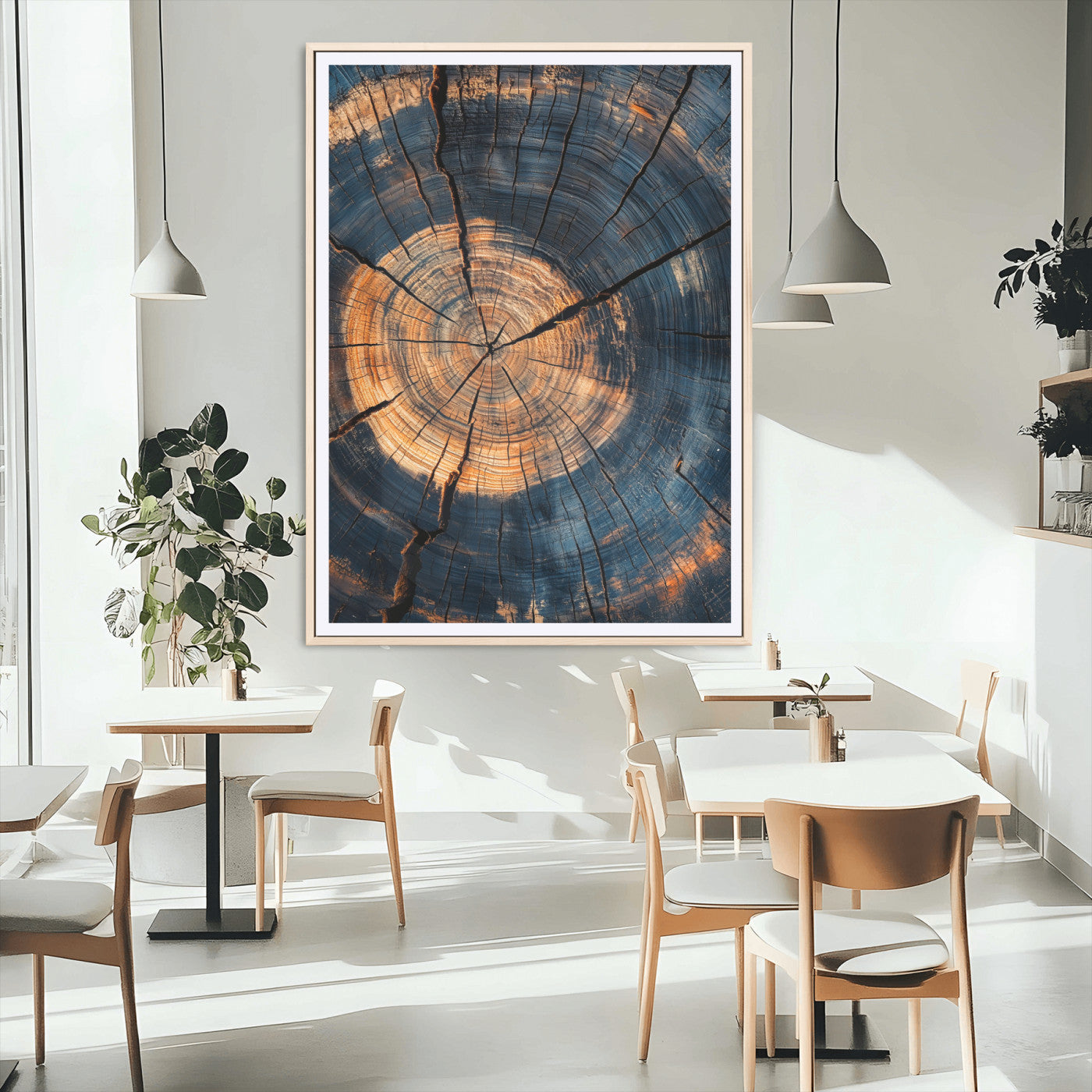 32486414-MGC-FP-24x36_Natural-Tree Rings Wall Art Canvas Print – Framed Rustic Wood Grain Texture Industrial Natural Artwork for Home Office