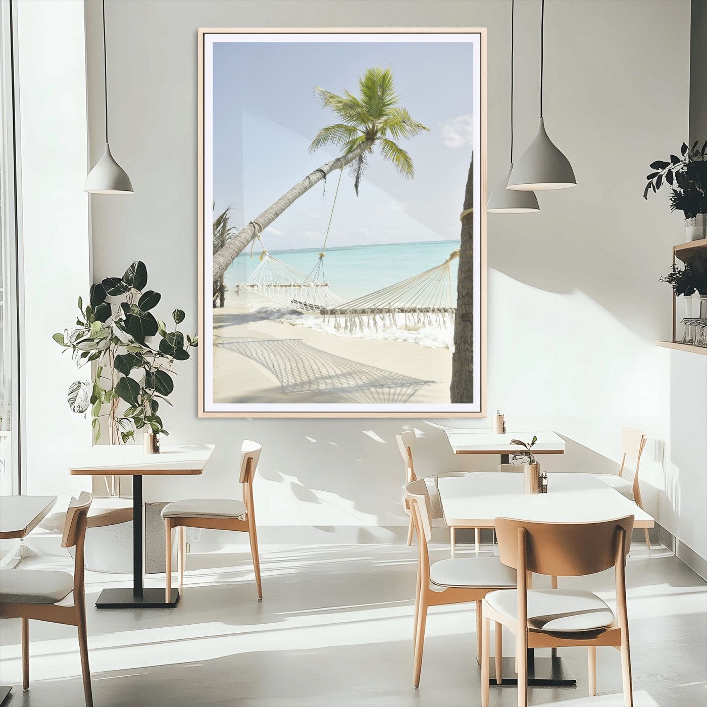 39927211-MGC-FP-24x36_Natural-Beach Hammock Wall Art Canvas Print – Framed Tropical Paradise Coastal Serenity Artwork for Home Office