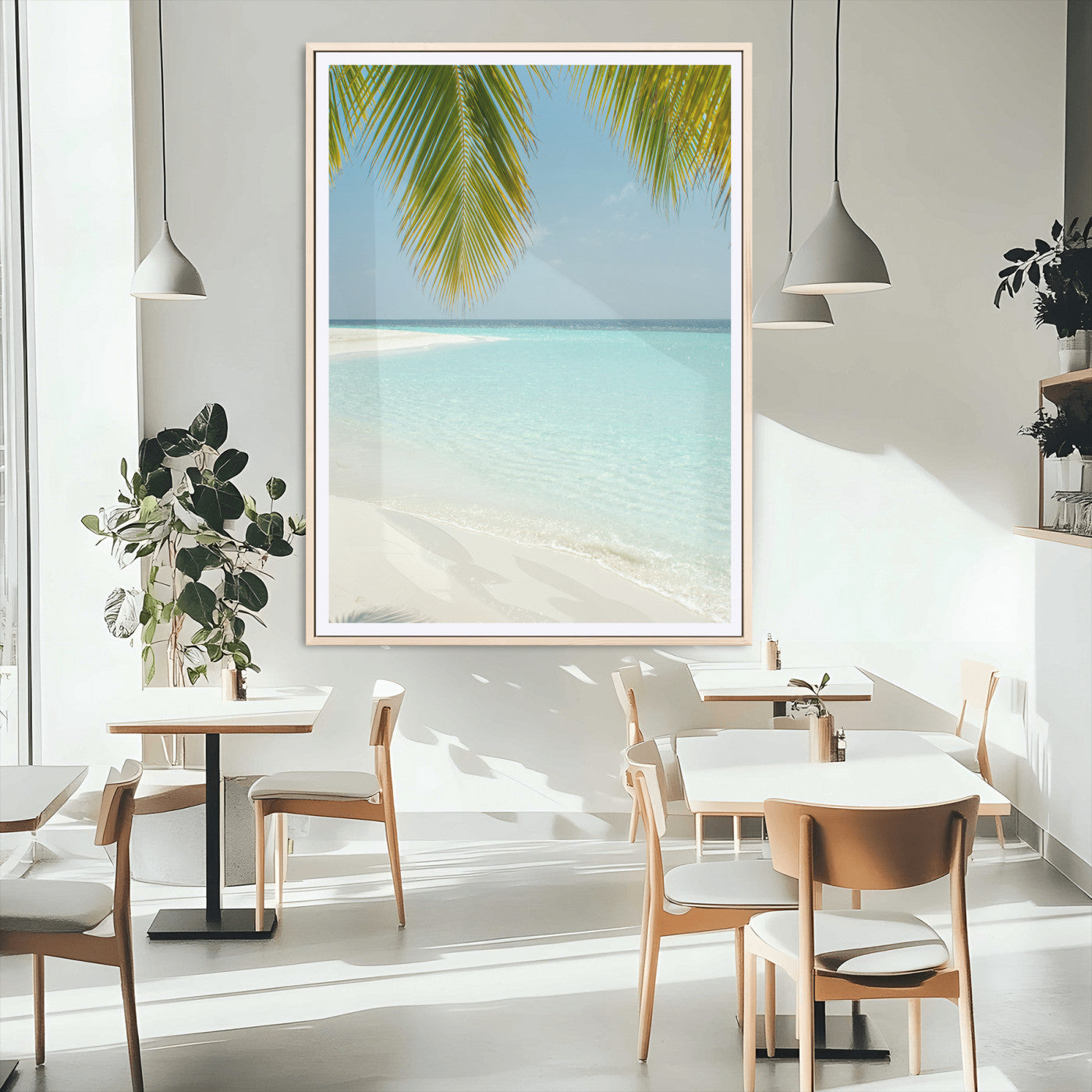 90359351-MGC-FP-24x36_Natural-Azure Water Wall Art Canvas Print – Tranquil Island Escape Clear Blue Ocean Minimalist Coastal Artwork for Home, Office