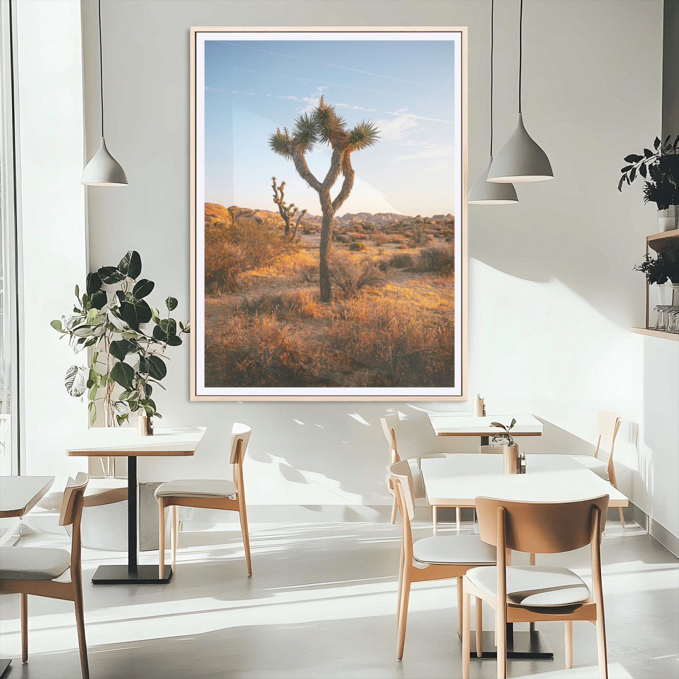90776393-MGC-FP-24x36_Natural-Joshua Tree Wall Art Canvas Print – Framed Golden Hour Desert Sunset Glow Southwestern Boho Nature Artwork for Home, Office
