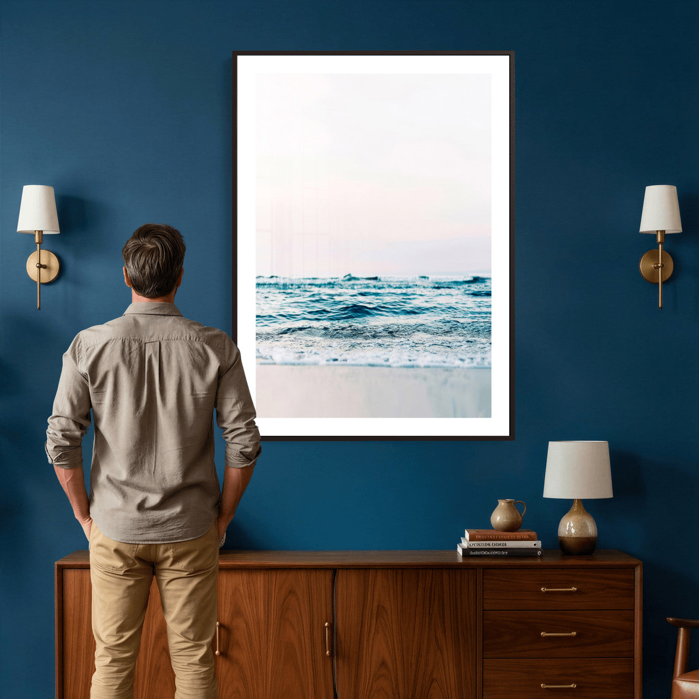 75569715-MGV-CV-24X36 - Minimal Ocean Wave Wall Art Canvas Print – Coastal Seascape Artwork for Living Room, Bedroom, and Office Decor
