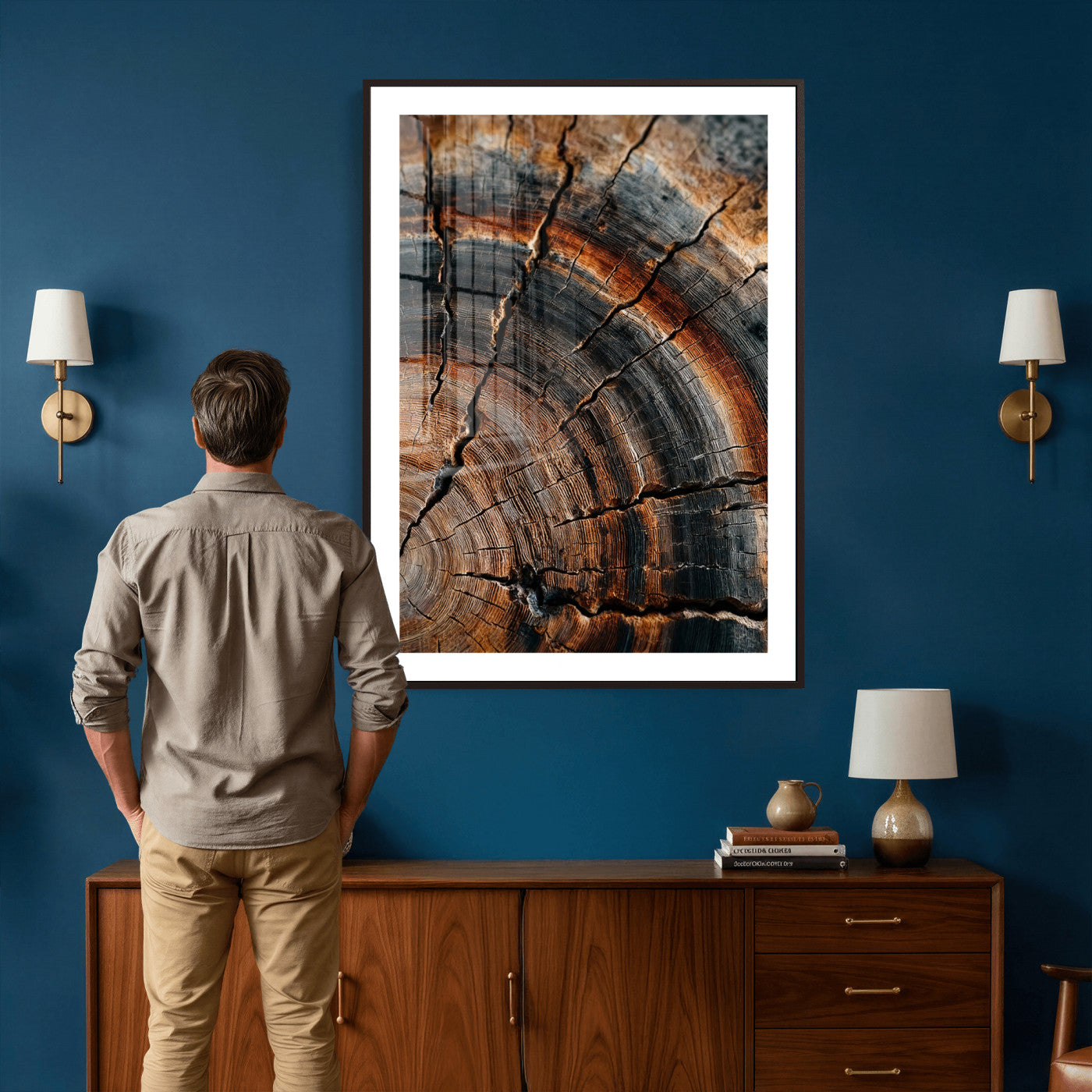 92693966D-MGV-CV-24X36 - Large Abstract Wood Grain Canvas Print, Wood Tree Ring Pattern Wall Art, Framed Canvas Ready to Hang