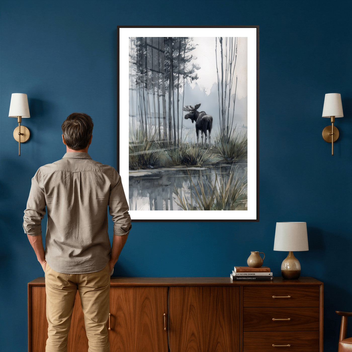 63767896-MGV-CV-24X36 - Abstract Moose Forest Wall Art Canvas Print – Wildlife Nature Artwork Print for Living Room, Cabin, and Office Decor