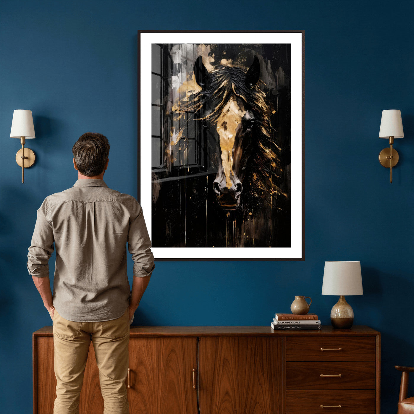 91506748-MGV-CV-24X36 - Abstract Horse Wall Art Canvas Print – Painted Style Western Equine Artwork Print for Living Room, Ranch, and Office Decor