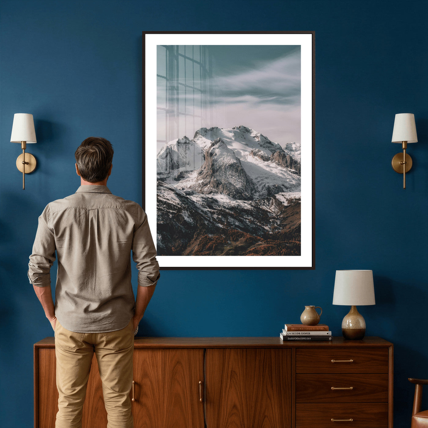 73655572-MGV-CV-24X36 - Alpine Mountain Landscape Wall Art Canvas Print, Snowy Peak Nature Wall Decor, Minimal Mountain Photography Canvas, Large Vertical Mountain Wall Art