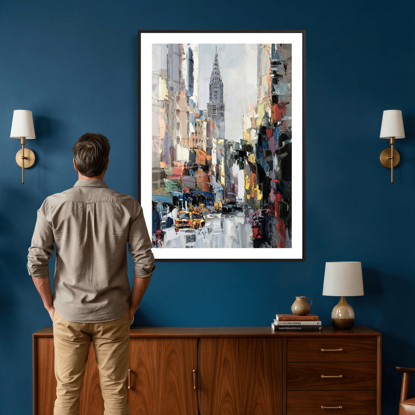 22144128-MGV-CV-24X36 - Chrysler Building New York Wall Art Canvas Print, Abstract NYC Street Painting Canvas Print, Modern Manhattan City Artwork for Living Room Decor