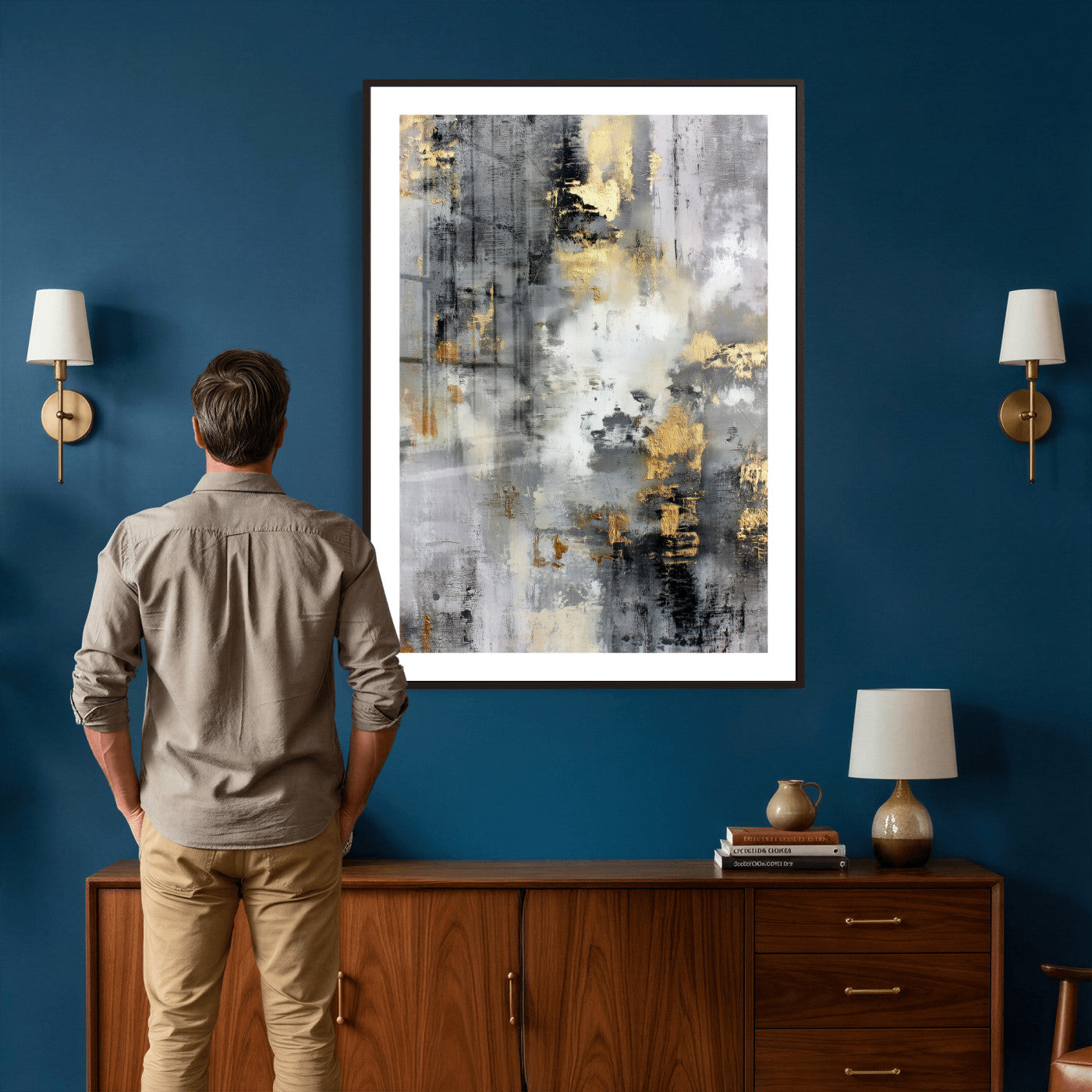 381262454543-MGV-CV-24X36 - Gray Gold Abstract Wall Art Canvas Print, Textured Modern Canvas Print, Minimalist Contemporary Artwork for Living Room Decor